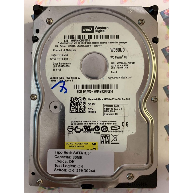 Hard Disk Usato Semifunzionante SATA 3 5