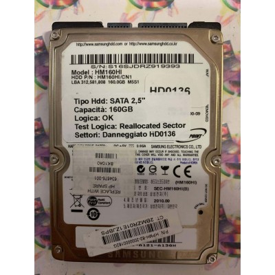 Hard Disk Usato Semifunzionante SATA 2,5" 160GB SAMSUNG HM160HI HM160HI/CN1 2010.09