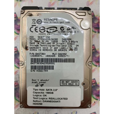 Hard Disk Usato Semifunzionante SATA 2,5" 160GB HITACHI HTS543216L9A300 5K320-160 0A57363 DA2352