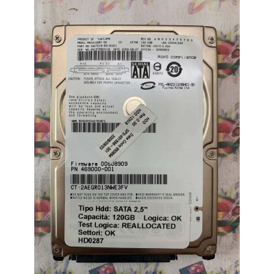 Hard Disk Usato Semifunzionante SATA 2,5" 120GB FUJITSU MHZ2120BH CA07018-B31300C1 2008-08